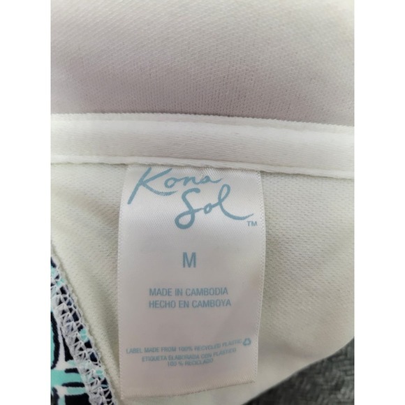 Kona Sol Swim Top Tankini Swimwear Geometric Blue M Strappy Shirt - Picture 10 of 10